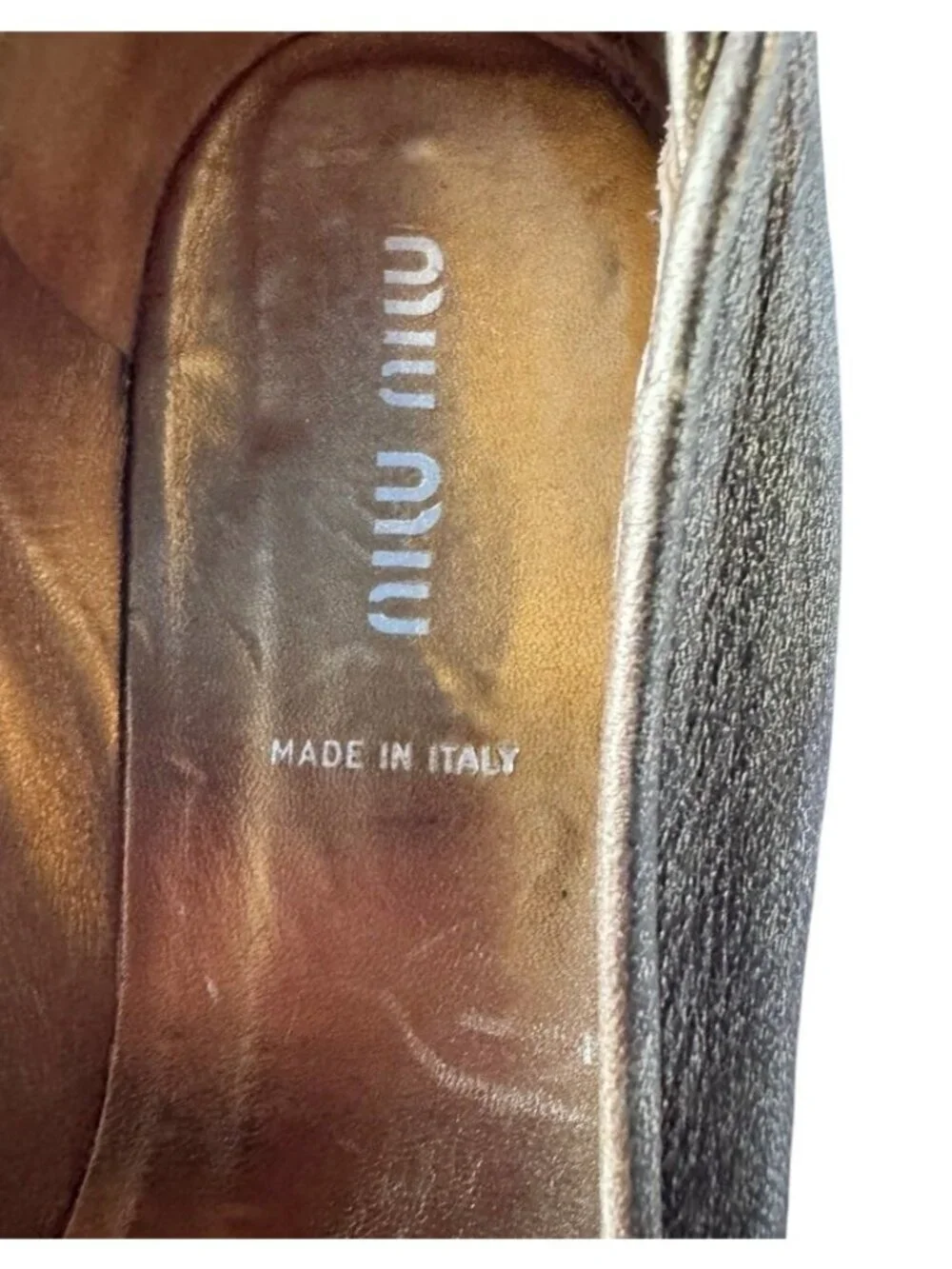 VTG Miu Miu Women's Sz 37.5 US 7 Metallic Bronze Gold Bow Detail Ballet Flats